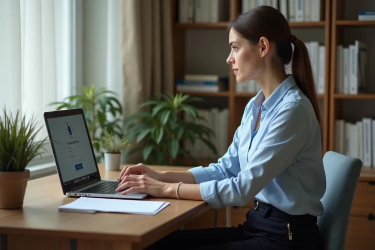 Enseignante connectée à iProf Créteil depuis son bureau à domicile sur un ordinateur portable